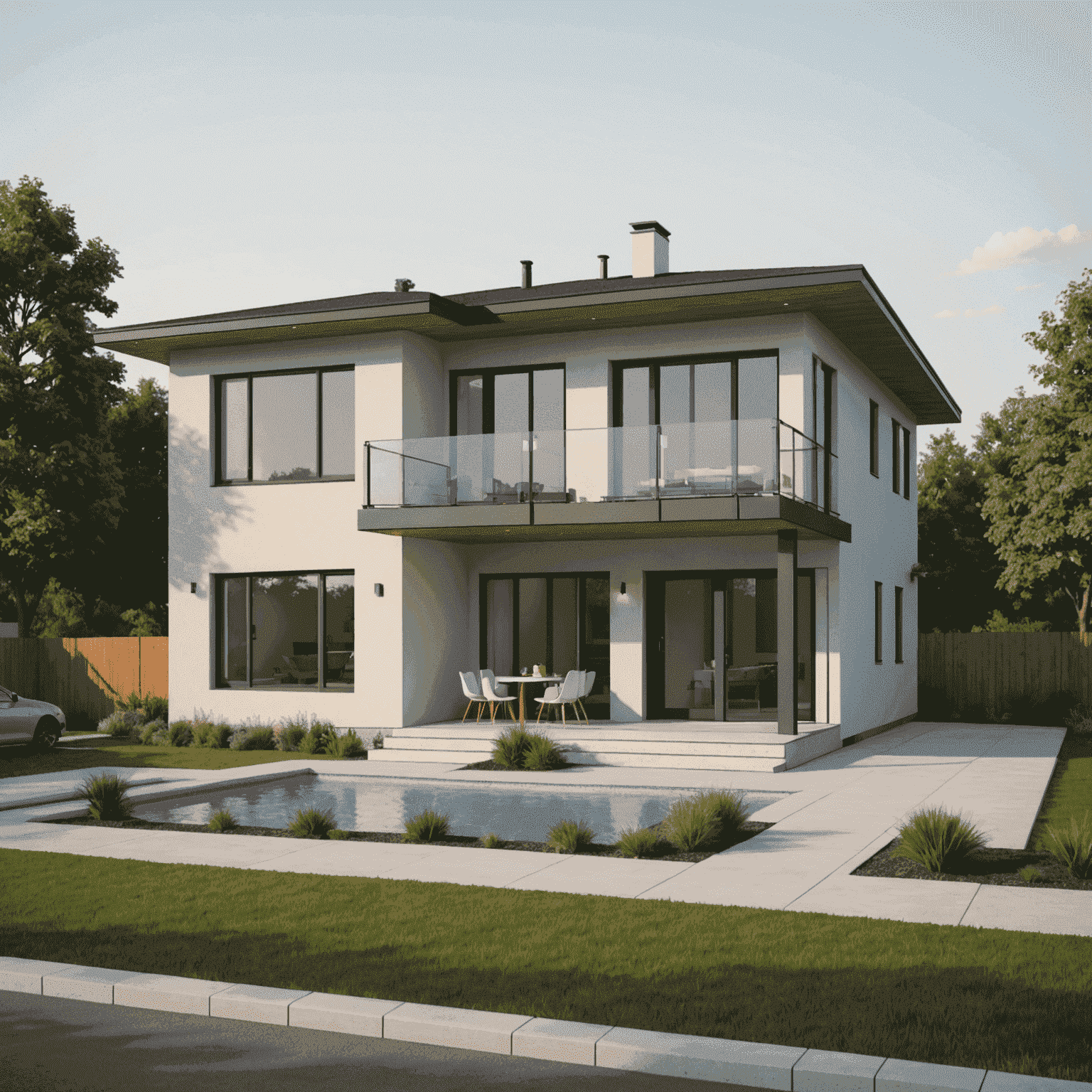 3D model of a modern house created in SketchUp, showcasing intricate details and realistic textures