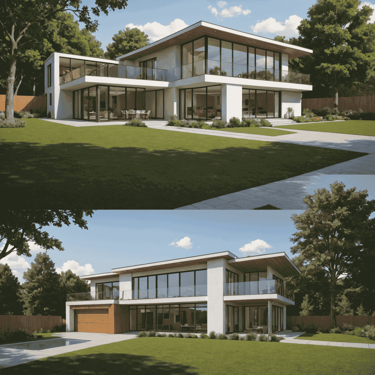 A split-screen image showing a SketchUp model on one side and the same model rendered in a high-end rendering software on the other, demonstrating the power of software integration