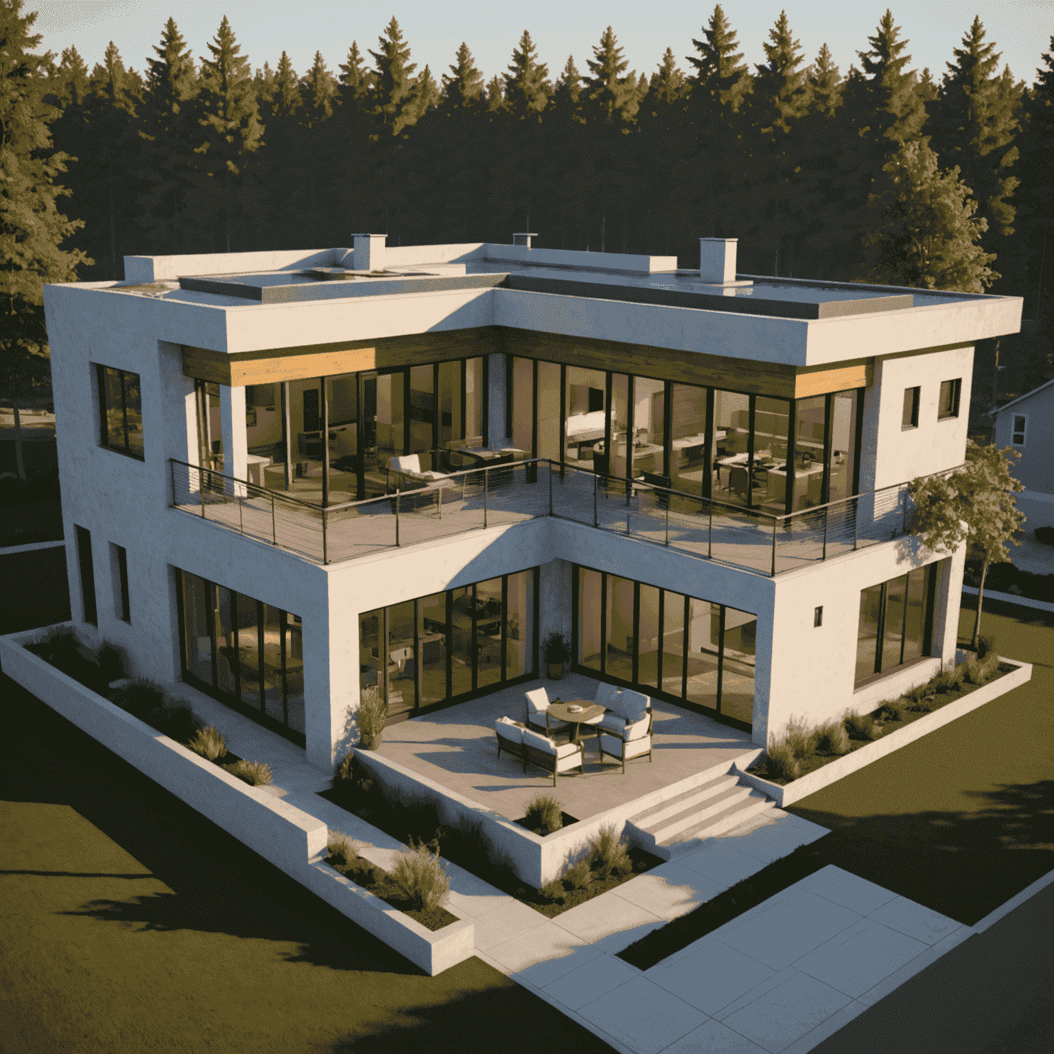 Example of a complex 3D model created in SketchUp, showcasing architectural design with detailed textures and lighting