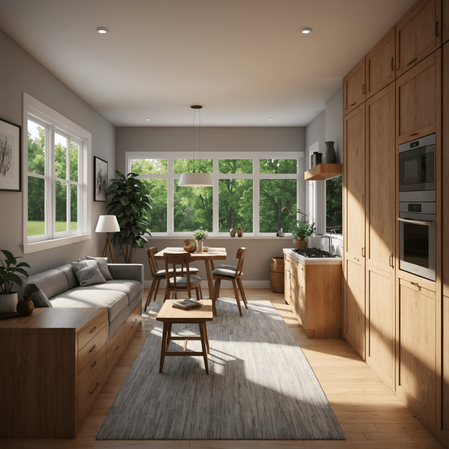 Photorealistic render of a SketchUp model showing advanced lighting and material effects